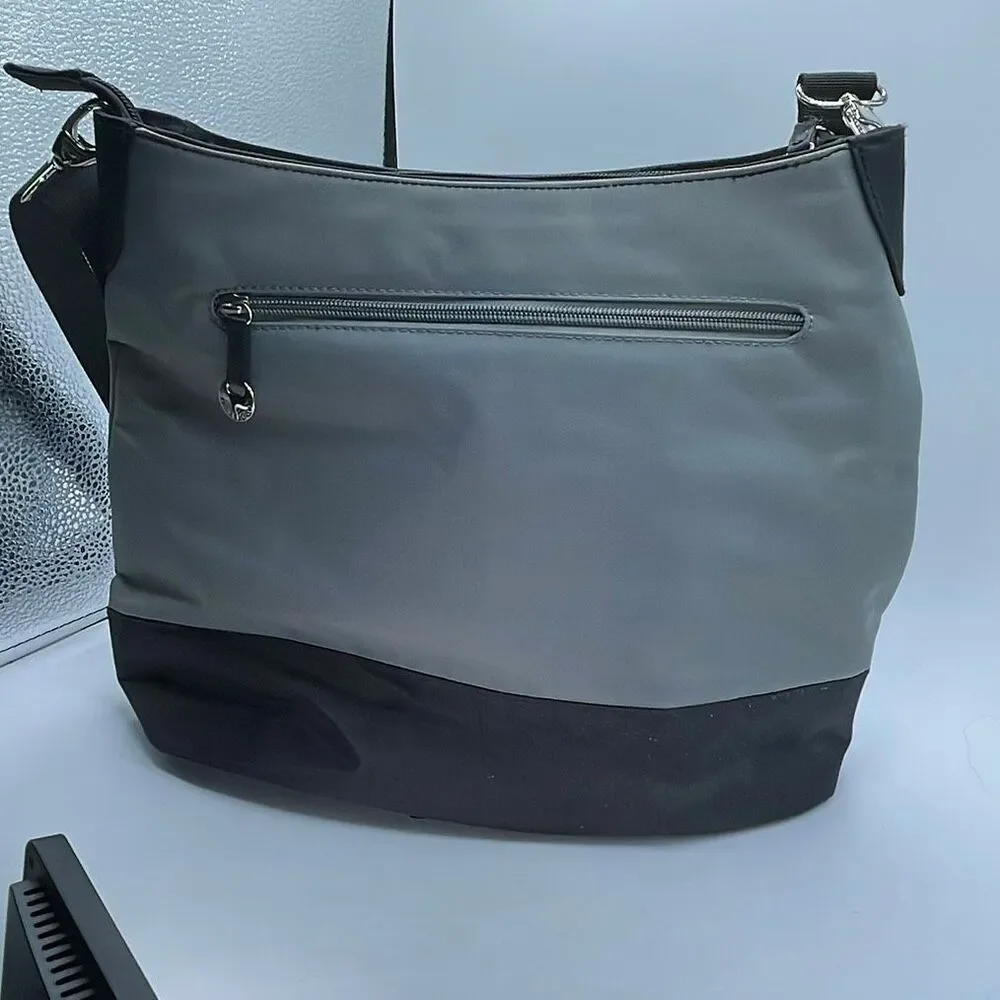 Travelon large crossbody bag. Grey black 12x11x5”.